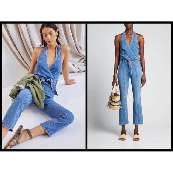 💕MOTHER DENIM💕 Halter Hustler Jumpsuit Ankle A Groovy Kind of Love 34 70s - Picture 9 of 16